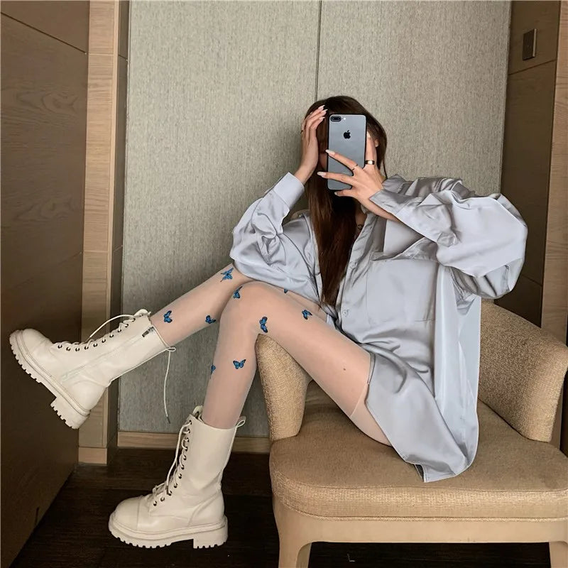 Lbsfy Women Japanese Letter Stockings Nightclub Party Accessories JK Sexy Diamonds Fishnet Underwear Pantyhose Printed Designer Tights