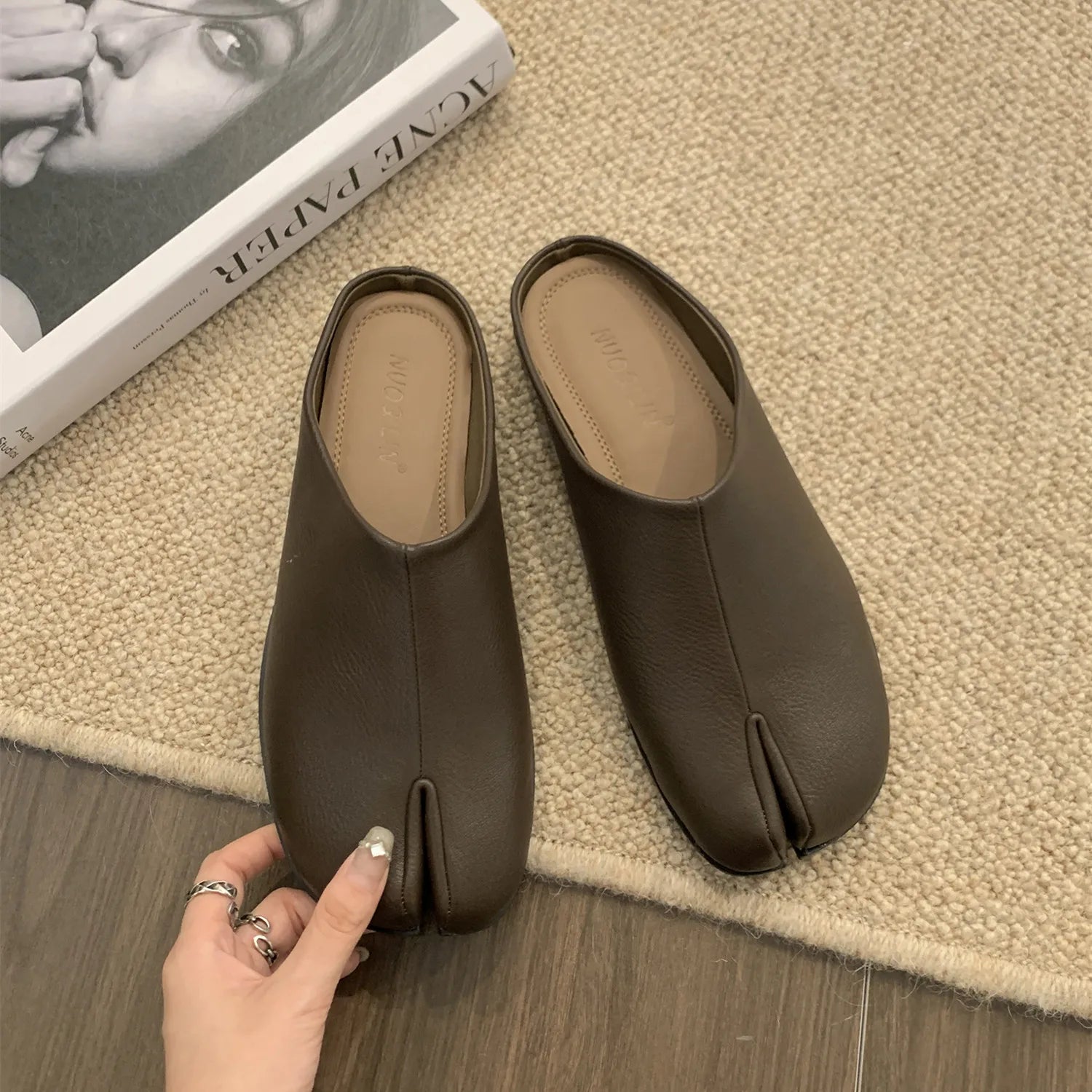 LBSFY -Women Tabi Ninja Slip On Flats Split Toe Slippers Round Toe Shallow Lazy Slip On Boat  Mules Shoes Soft Loafers Mujer