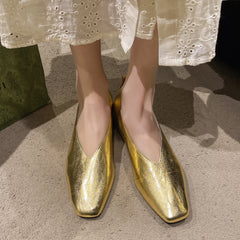 LBSFY -Fashion Women's Loafers Leather Luxury Shoes Grade Silver Heels Gold Pumps Square Toe Elegant Mary Janes Shoes Women Single Shoe