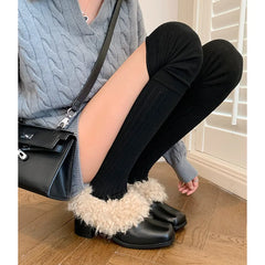 LBSFY  -  Fashion Pumps New High Quality Genuine Leather Wool Shoes Square Head High Heel Leather Shoes Winter Warm Shoes Women