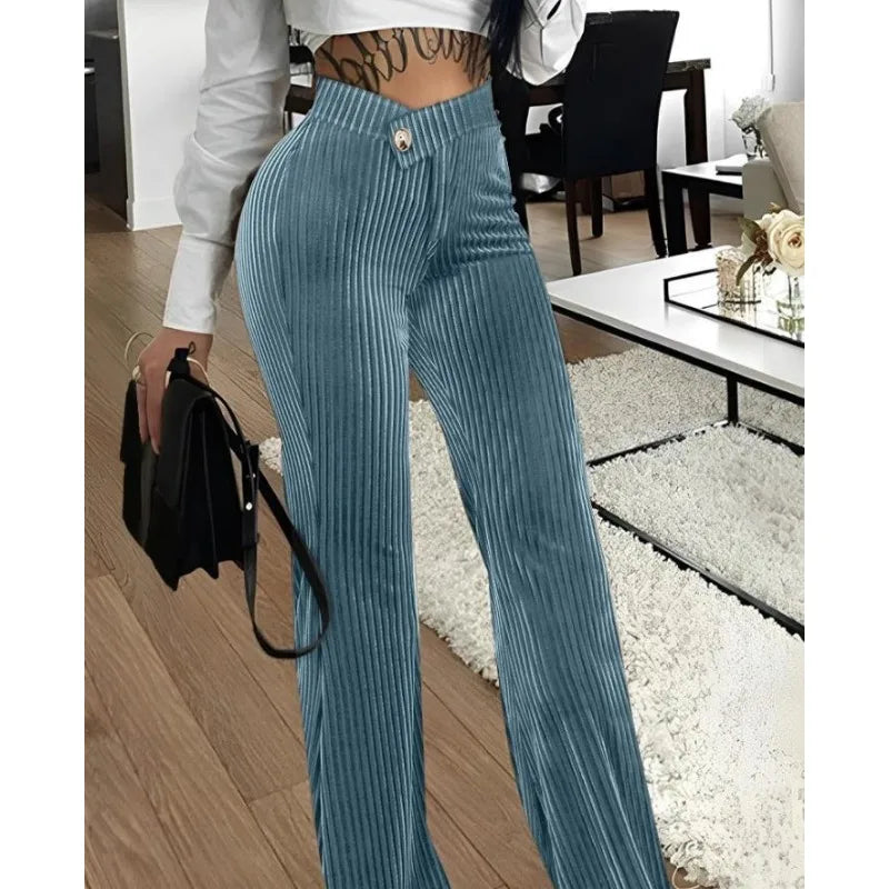 LBSFY  -  2024 Spring Summer New Women's Pants Clothing Solid Color Fashion Gold Velvet Striped Casual High Waist Trousers