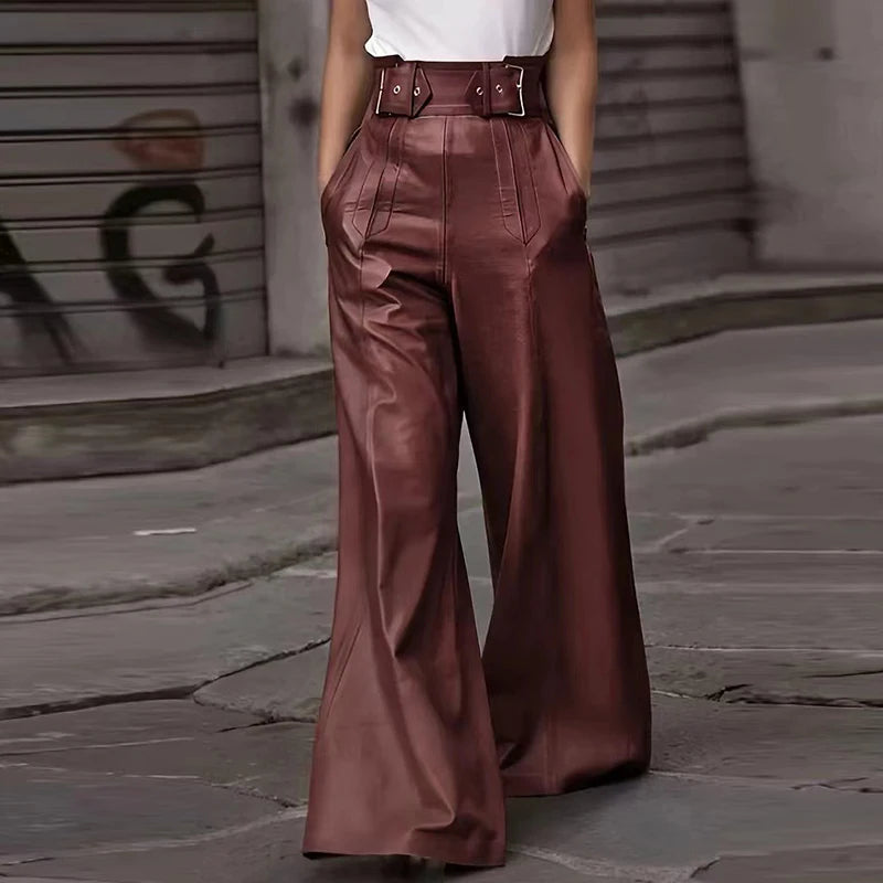 LBSFY  -  OL Style Solid High Waist Commuter PU Pants Women Fashion Y2K Leather Slim Pencil Pocket Pant New Ladies 2025 Office Trousers