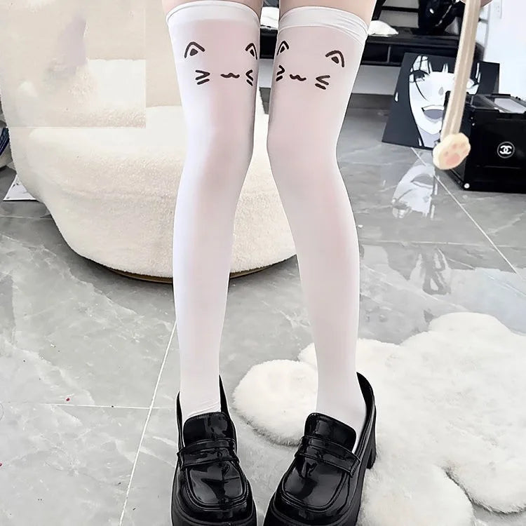 Lbsfy Lolita Japanese Kawaii Expression Thigh Socks Over Knee Thigh High Stockings Summer Long Socks JK Harajuku  Y2K Cosplay Socks