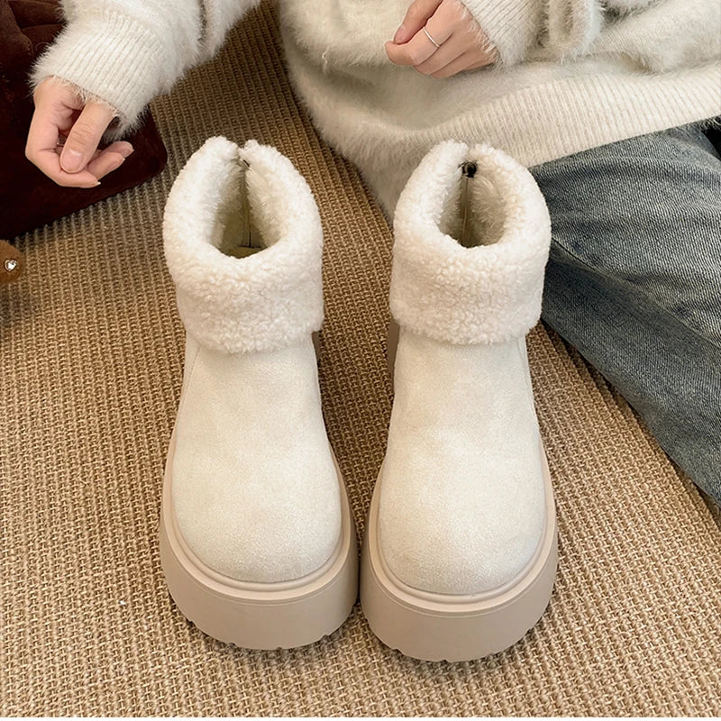 LBSFY  -  Winter Warm Plush Women Snow Boots Fashion Platform Flats Cotton Shoes Concise Short Botas De Mujer