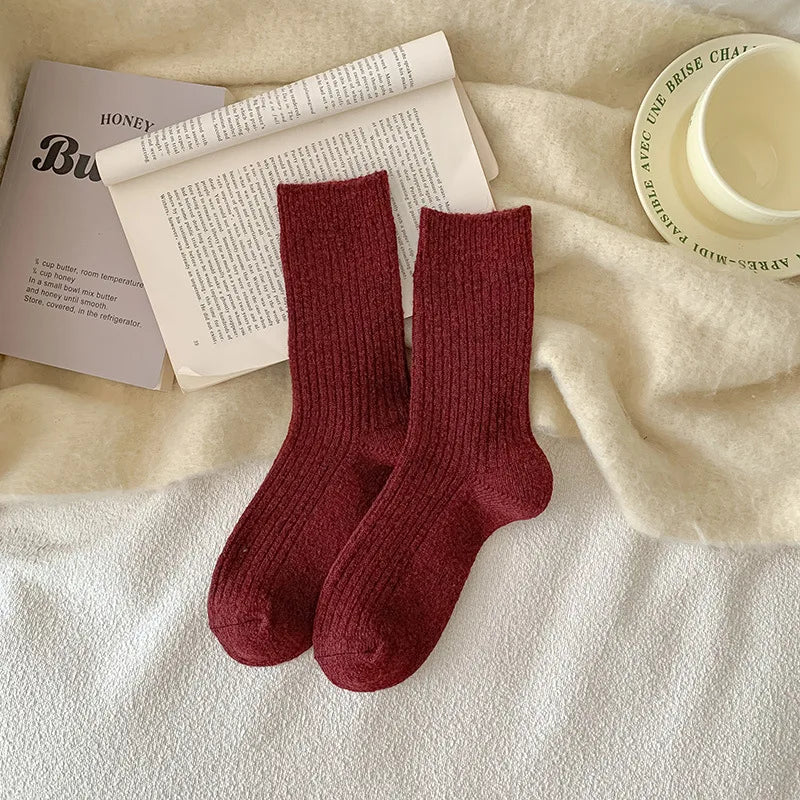 Lbsfy Warm Autumn Cashmere Thick Wool White Socks Women Winter Thicken Warm Harajuku Socks Cute Thermal Japanese Fashion Solid Color