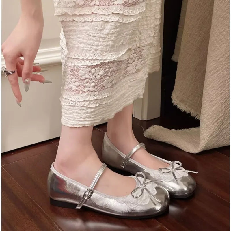 LBSFY -2025 Spring Autumn Bow Lace Women Mary Jane Shoes Fashion Shallow Ladies Elegant Outdoor Single Shoes Women Loafers Ballet Flats