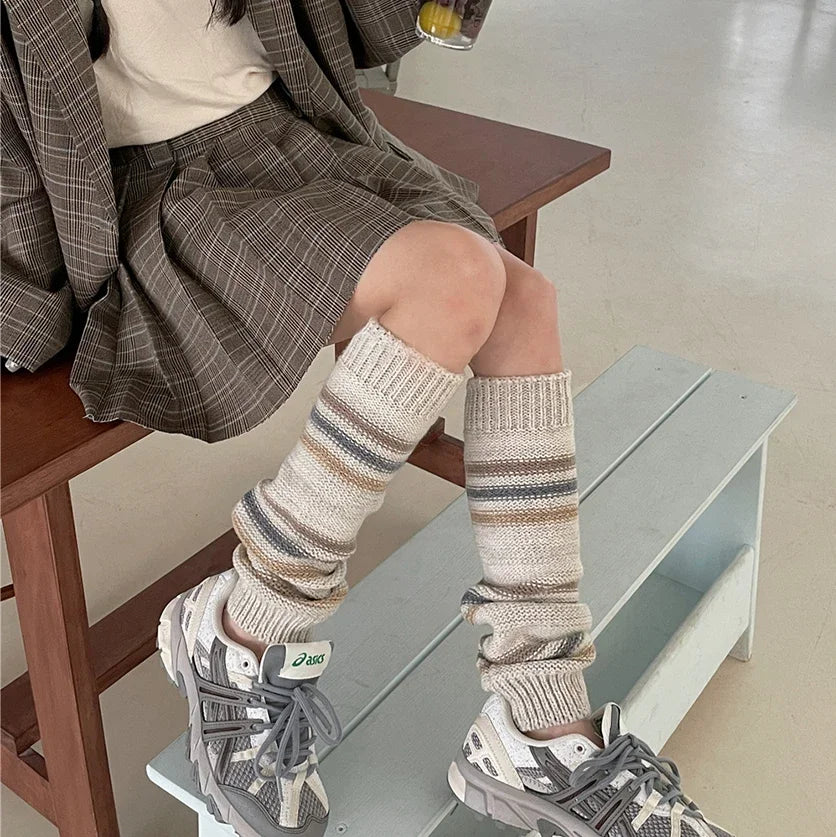 Lbsfy Vintage Striped Wool Leg Socks Harajuku Hot Girl Beggar Leg Warmers Y2k Punk Knitted Leg Cover Japanese Accessories