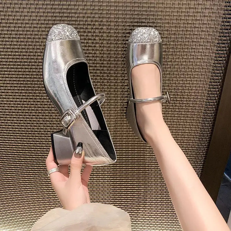 LBSFY -Women's Mary Jane Shoes Leather Summer Dresses French Style Wear-resistant Round Toe Mid Heel Ladies Design Single Lolita Shoes
