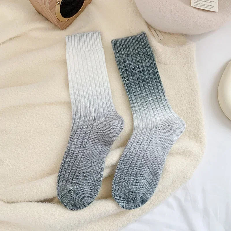 Lbsfy Wool Winter Thick Warm Long Socks Gradient Wool Cashmere Kawaii Socks Women Thermal Floor Sleeping Socks New Year Gift Autumn