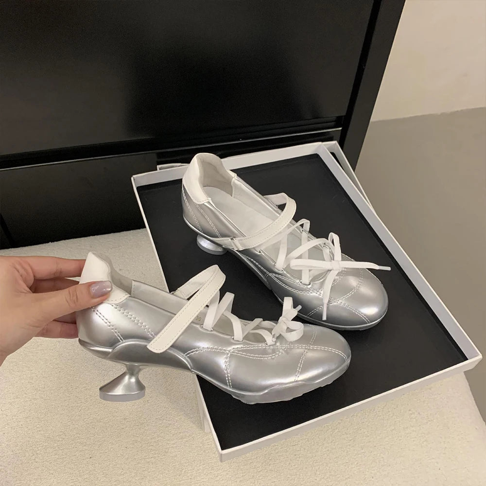 LBSFY -2025 New Sports Style Lace Up Ballet Shoes Women's Designer High Heels Mary Jane Dance Ballroom Party Prom Shoes 1.97 inch