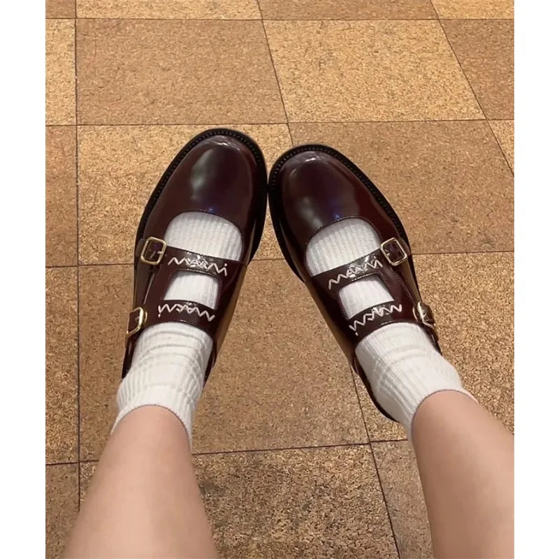 LBSFY  -  New Niche British Style Embroidered Letter Small Leather Shoes Metal Buckle Fashion Loafers  Luxury Designer Shoes for Women