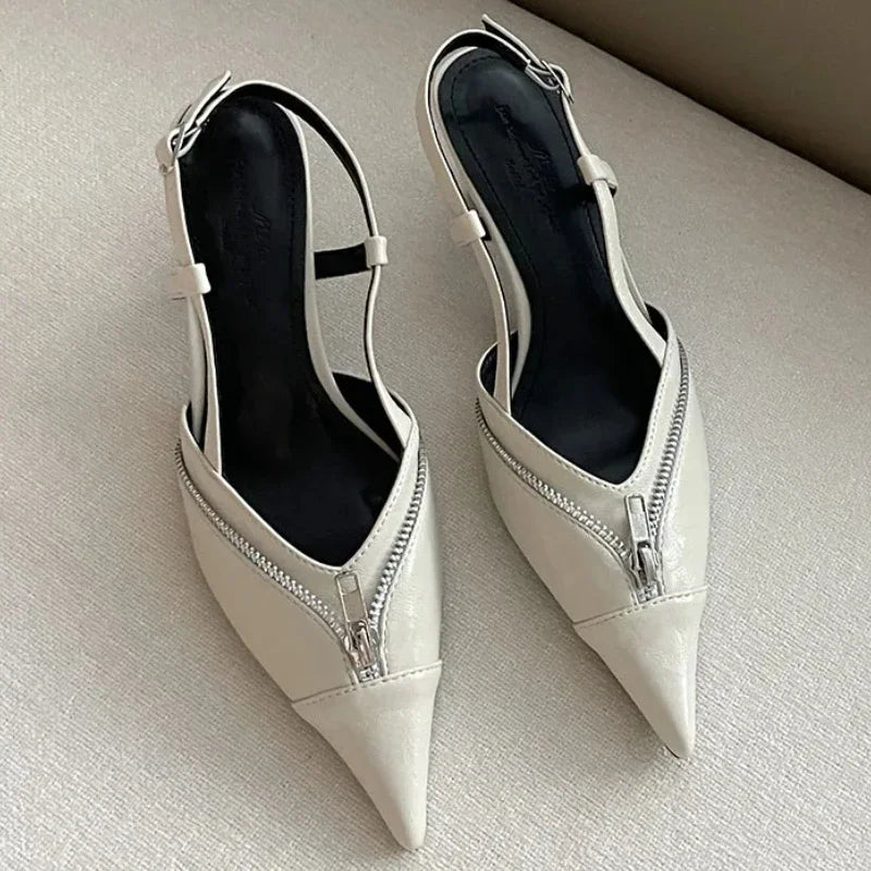 Lbsfy Pointed Toe Mules Pump Women Zip Design Slingbacks High Heels Female Footwear Fashion Summer Elegant Brand Shoes Women