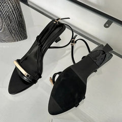 LBSFY  -  Pointed Open Toe Woman Sandals 2024 Summer Metal Decoration Fashion Buckle Strap Thin Low Heels Casual Brands Shoes for Women