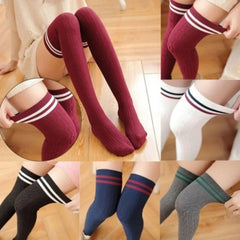 Lbsfy Women Striped Cotton Long Socks Japanese JK Black White Knee High Stockings Students Girls Solid Color Long Tube Leg Warm Socks