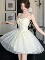 LBSFY -Summer Elegant Sweet Princess Dresses For Woman Spaghetti Strap Mesh A-Line Short Dress Birthday Party Evening Fashion New