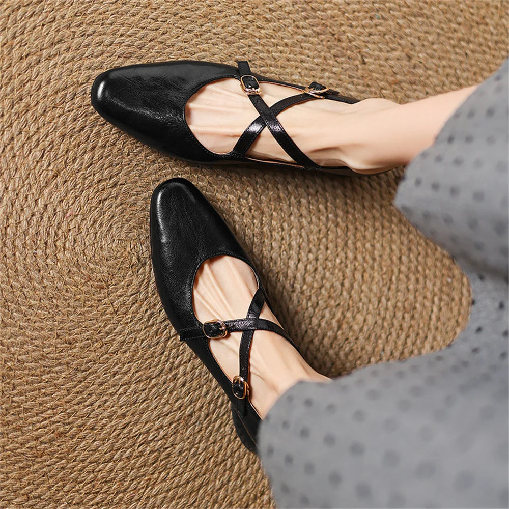 LBSFY  -  Women Mary Jane Shoes Fashion Buckle 2025 Genuine Leather Spring Summer Nightclub Party Pumps Shoes Woman