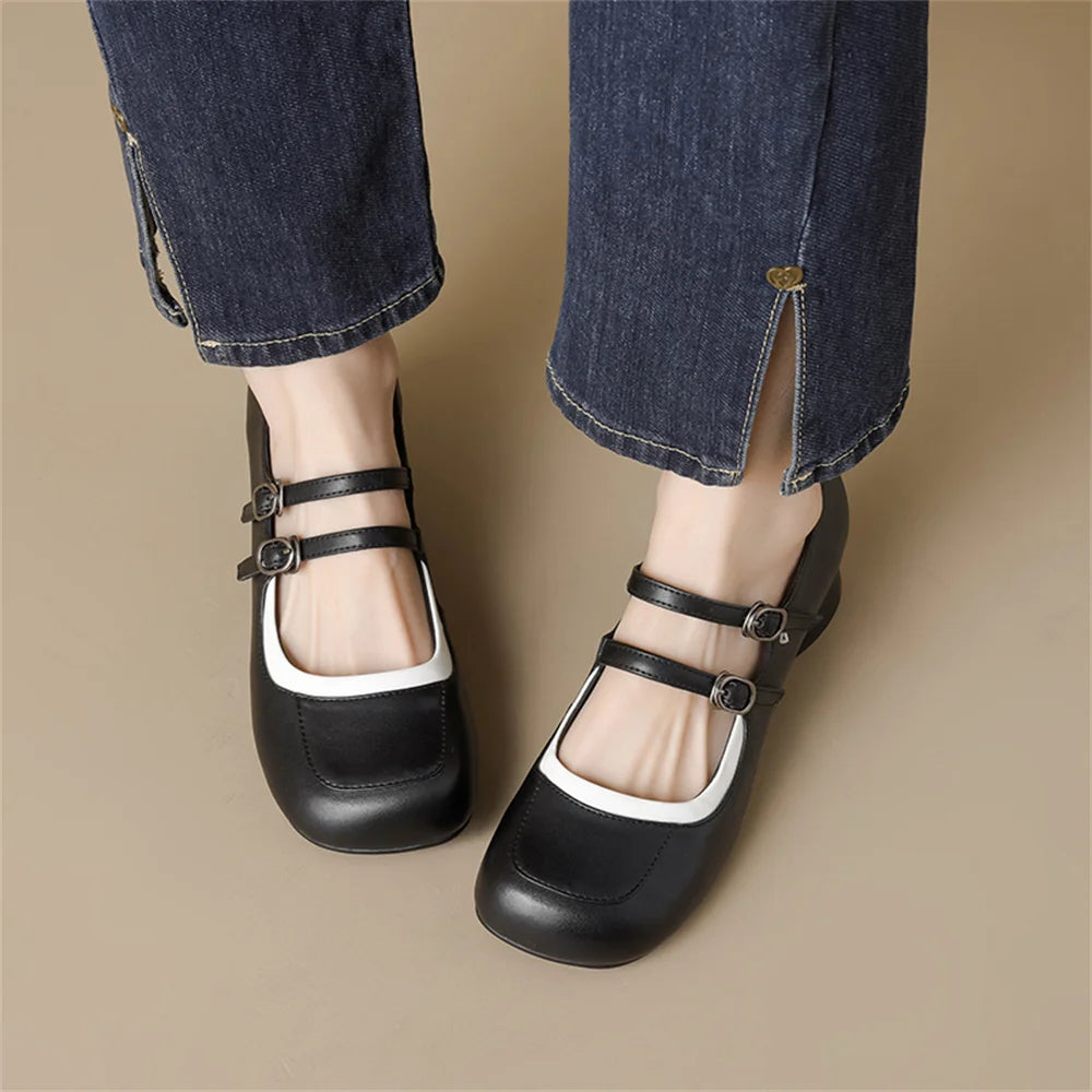 LBSFY  -  New Women's Mary Janes Shoes High Quality Genuine Leather High Heels Dress Shoes Buckle Strap Women's Party Shoes