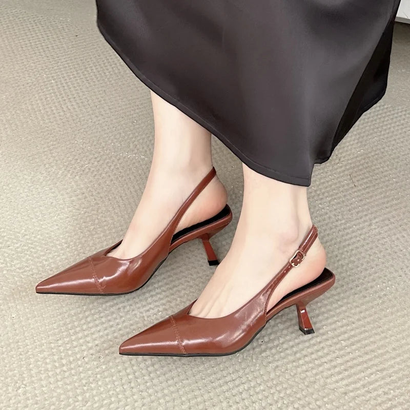 LBSFY  - New Women Sandals Fashion Slingback Woman Mules Shoes Pointed Toe Elegant Low-heel Shoes Pumps Dress Shoes Mujer