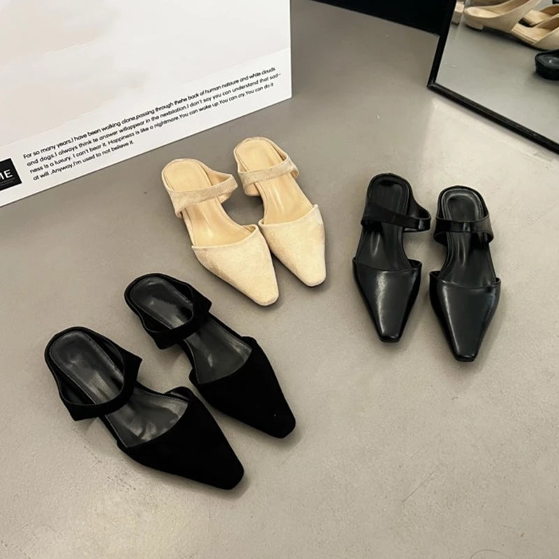 LBSFY  -  Women Mules 2025 Spring New Closed Toe Women Mules Pointed Toe Half-slippers For Women Low-heeled Fashion Female Slippers