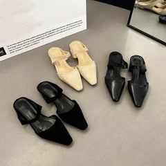 LBSFY  -  Women Mules 2025 Spring New Closed Toe Women Mules Pointed Toe Half-slippers For Women Low-heeled Fashion Female Slippers