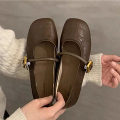 LBSFY -Flat Shoes for Women's 2025 Spring New Style French Retro Versatile Square Toe Shallow Mouth Pumps for Women Mary Jane Shoes