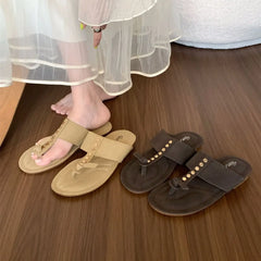 LBSFY  -  New Summer Fashion Suede Round Head Clip Finger Sexy Casual Shallow Mouth Simple Large Heel Beach Sandals