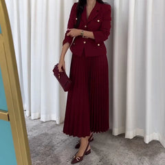 LBSFY  -  Temperament Commute Suit For Women Casual Loose Office Blazers& Pleat Skirts Outfits Fashionable Sets Ladies Long Sleeve Suit