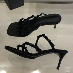 LBSFY -Summer Fashion Leopard Narrow Band Woman Slippers Thin Low Heels Party Stripper Ladies Mules Slides Zapatos Mujer