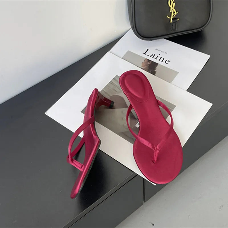 LBSFY -Summer Thin High Heel Women Slipper Fashion Narrow Band Slip On Ladies Flip Flop Outdoor Dress Sandal Slides Shoes Muje