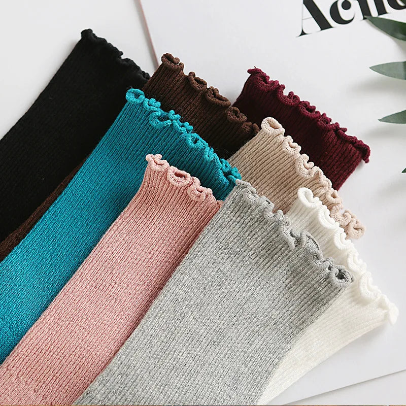 Lbsfy Japanese Retro Ruffled Cotton Socks Women Solid Color Ankle Boot Styling Harajuku Christmas Girlfriend Gift Pink Yellow Cute