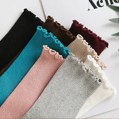 Lbsfy Japanese Retro Ruffled Cotton Socks Women Solid Color Ankle Boot Styling Harajuku Christmas Girlfriend Gift Pink Yellow Cute