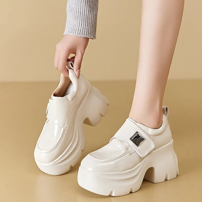 LBSFY  -  New Leather Increase 9cm Heel Mary Jane Shoes for Women Designer Soft Sole Casual Women's Shoes Patent Leather Loafers Female