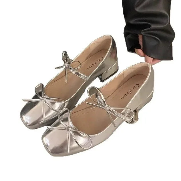 LBSFY -French Elegant Butterfly Knot Thick Heel Mary Janes 2025 New Style for Evening Wear Red Women's Single Shoes Casual Loafers