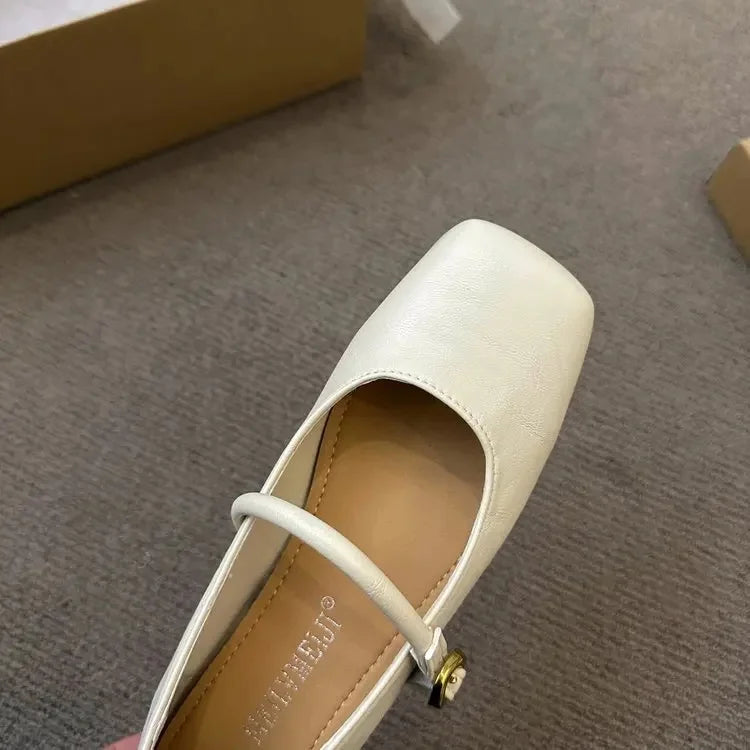 LBSFY -Women's Square Toe Slip-On Mary Jane Flat Shoes Soft Bottom Versatile Spring Summer New Style Casual Comfortable Leather Shoes
