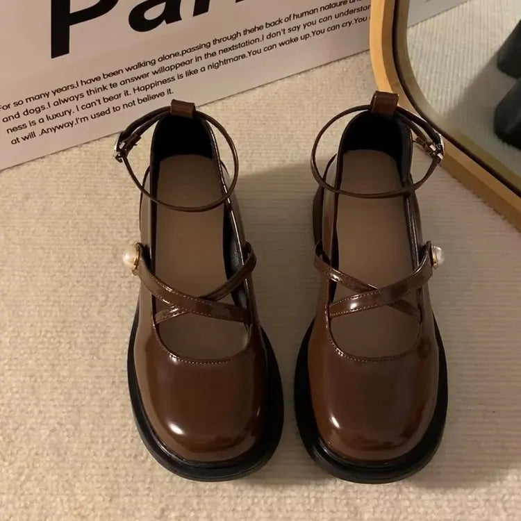 LBSFY -Women Loafers Retro Brown Mary Jane Shoes Women Pu Leather Thick Heels Lolita Shoes Woman Uniform Pumps Ankle Buckle Shoes