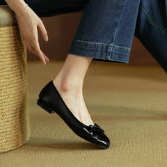 LBSFY -new Spring Autumn fashion Woman's Flats Patent Leather Ballet Flats Bowtie Boat Shoes Low Heels Slip on Flat Woman Black Loafers