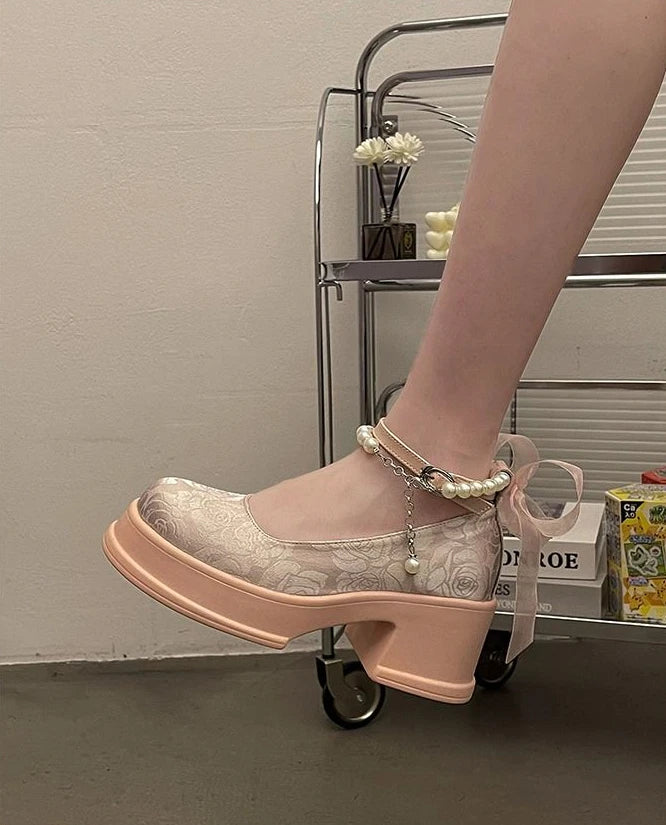 LBSFY -Woman Pumps Gothic Pink Kawaii Cute Japanese Style Lolita High Heels on Heeled Round Toe Mary Jane Shoes for Women Evening Offer
