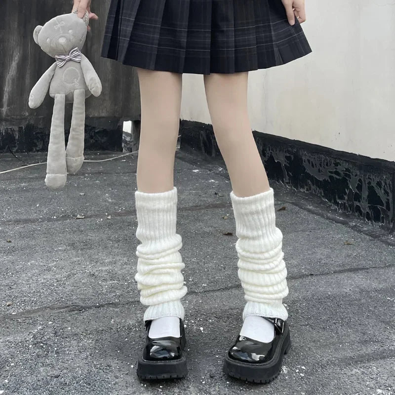 Lbsfy 40-70cm Length Wool Knitted Leg Warmers White Black Lolita Foot Cover Legging Winter Crochet Boot Cuffs Stockings Long Socks