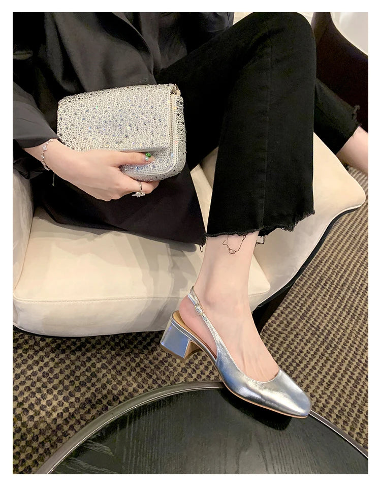 LBSFY -Fashion Spring Autumn Elegant Women Pumps Slip On Loafers Round Toe Square Heels Belt Buckle Casual Comfortable Shoes