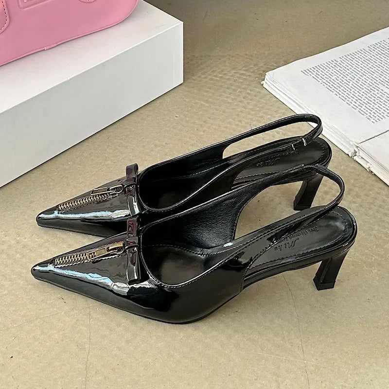 Lbsfy Design High Heels Female Butterfly-Knot Zip Mules Pumps Ladies Sexy Pointed Toe Slingbacks Sandals Women Zapatos De Mujer