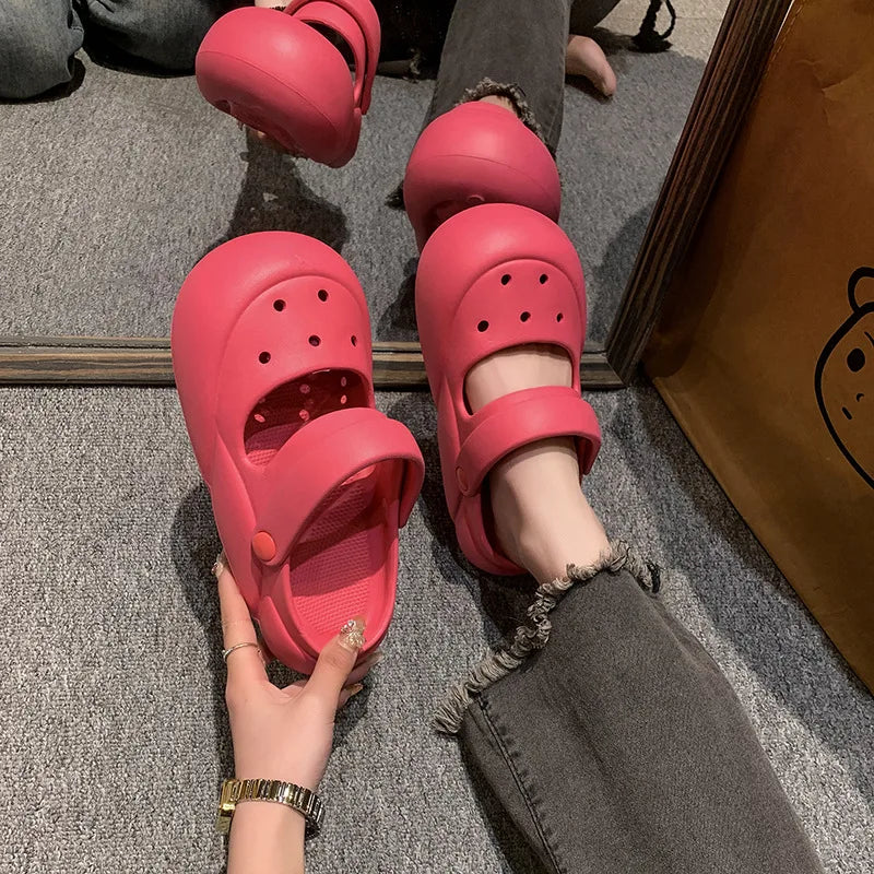 LBSFY  -  Summer Women Hole Slippers Wear Fashion Casual Sandals Two Wear Non-slip Soft Thick Bottom Bao Head Solid color EVA Hole Sandals