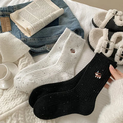 Lbsfy 2 Pairs Wool Women Socks Style Trendy Embroidery Socks Cartoon Long Style Simple Kawaii Cute Socks Dogs Breathable Comfy