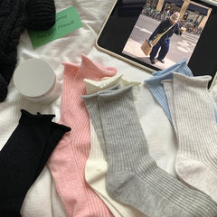 Lbsfy Loose Pink Socks Women Cotton Ultrathin Breathable Candy Color Simple High Sports Socks Casual Elastic Breathable Slouch Socks