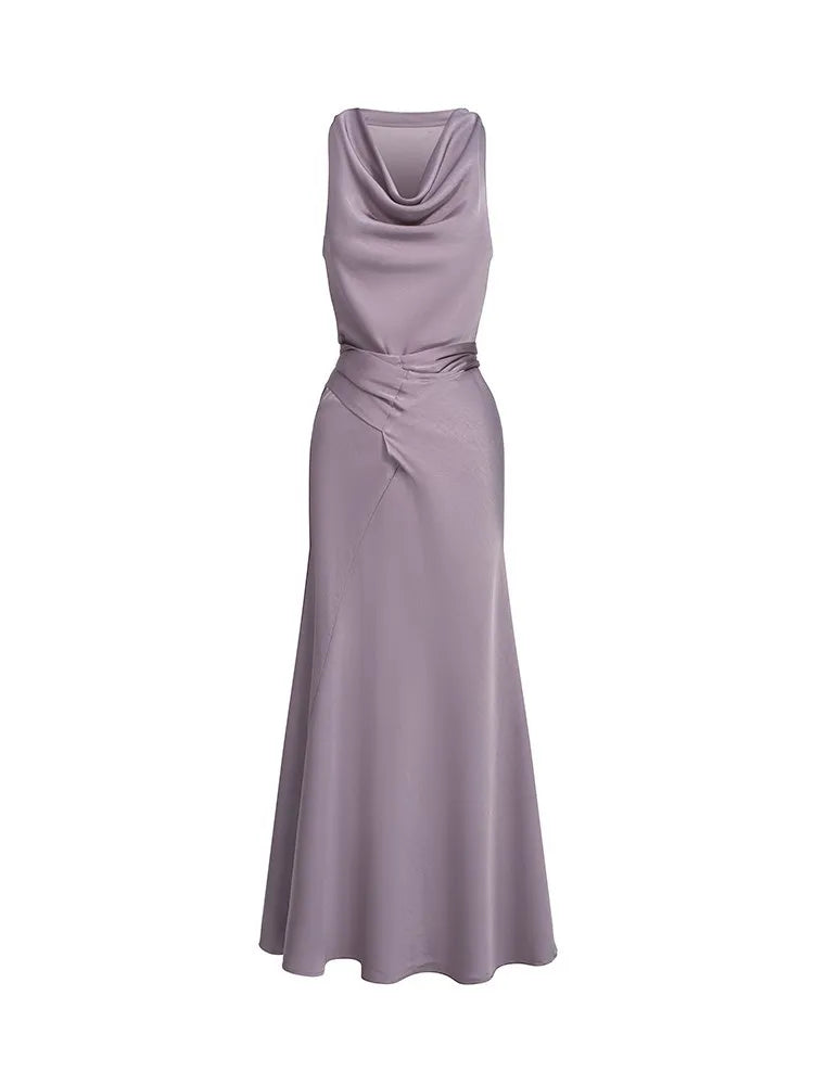 LBSFY -Spring Summer Elegant Purple Party Long Dresses For Woman French Fashion Vintage Swing-Collar Lace-up Slim New Dress Prom Female