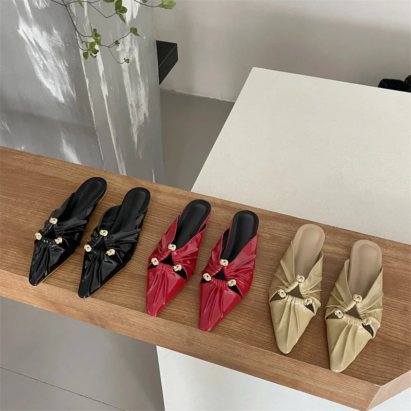 LBSFY  -  2024 Spring/summer New Folded Flat Shoes Pointed Women's Shoes Baotou Half Slippers Fashion Foreign Trade