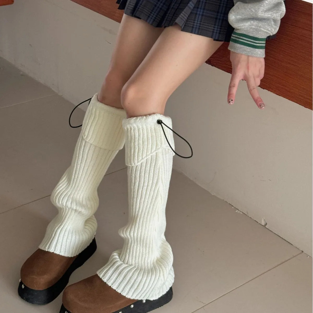 Lbsfy Elastic Drawstring Knitted Leg Socks Winter Warm Jk Leggings Stockings Korea Women Y2K Pile Socks Korea Women Calf Socks