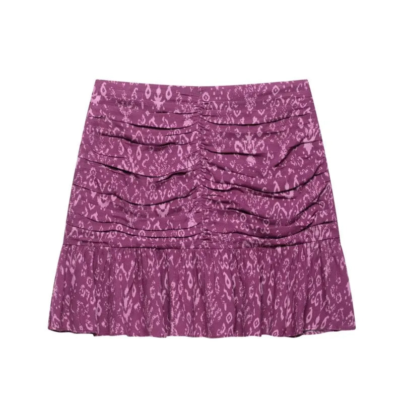 LBSFY -Fashion And Sexy Pleated Short Top And Pleat Skirt 2 Piece Set Floral Print Vest + Short Skirt Holiday Party Women Set New
