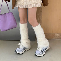 Lbsfy Y2k Plush Leg Warmers Women's Winter Warm Mid-calf Socks Flared Stockings Imitation Mink Leggings Lolita Boots Cover Socks