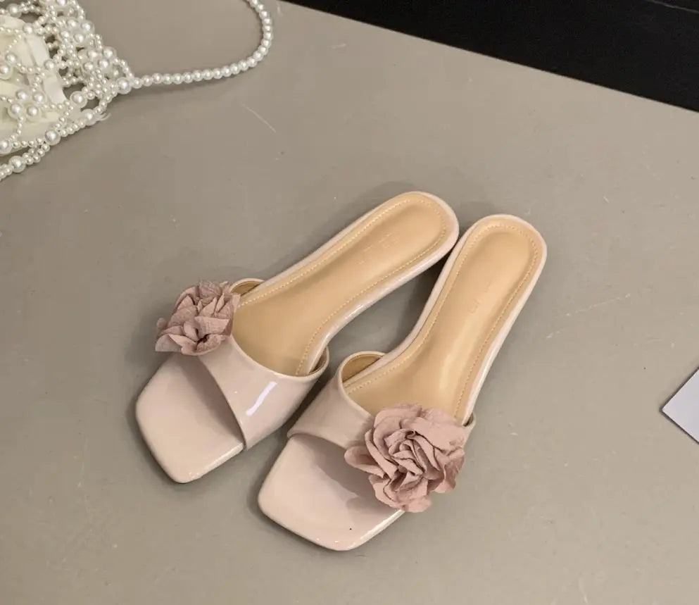 LBSFY -Women French Flowers Slippers Summer Slides Open Toe Flat Casual Shoes Leisure Sandal Female Vacation Beach Flip Flops