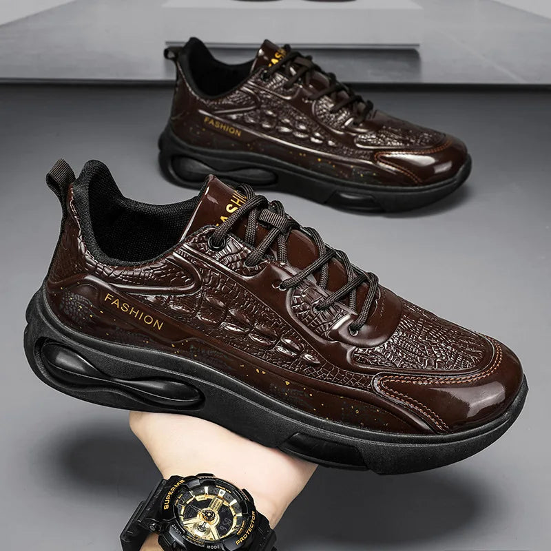 LBSFY -Men Fashion Leather Shoes Alligator Lines Sports Shoes Autumn Cushioning Sneakers Men Trendy Casual Jogging Running Shoes